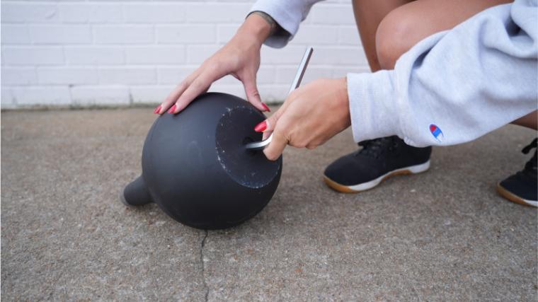 The identical adjustment mechanism on the similar Bells of Steel Adjustable Kettlebell.