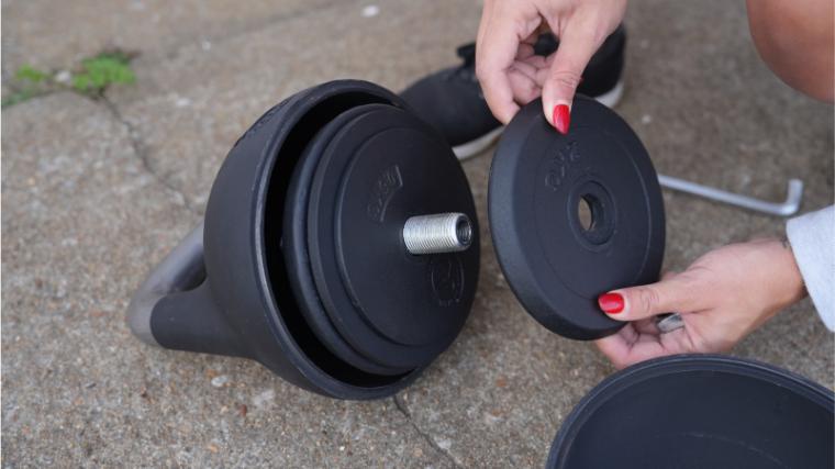 The identical adjustment mechanism on the similar Bells of Steel Adjustable Kettlebell.
